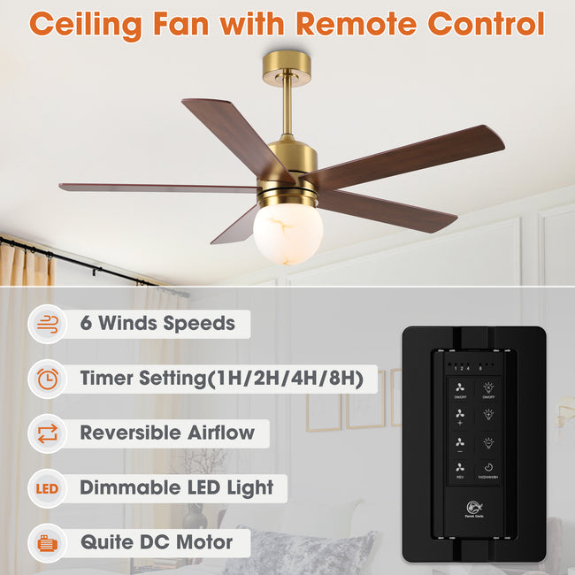 52 Inch Alva Double-sided Blades Downrod Mount LED Ceiling Fan with Remote Control