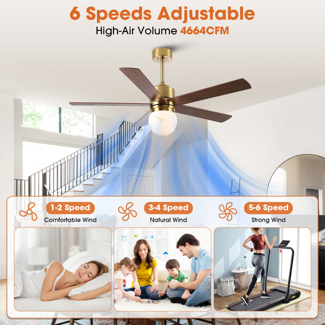 52 Inch Alva Double-sided Blades Downrod Mount LED Ceiling Fan with Remote Control