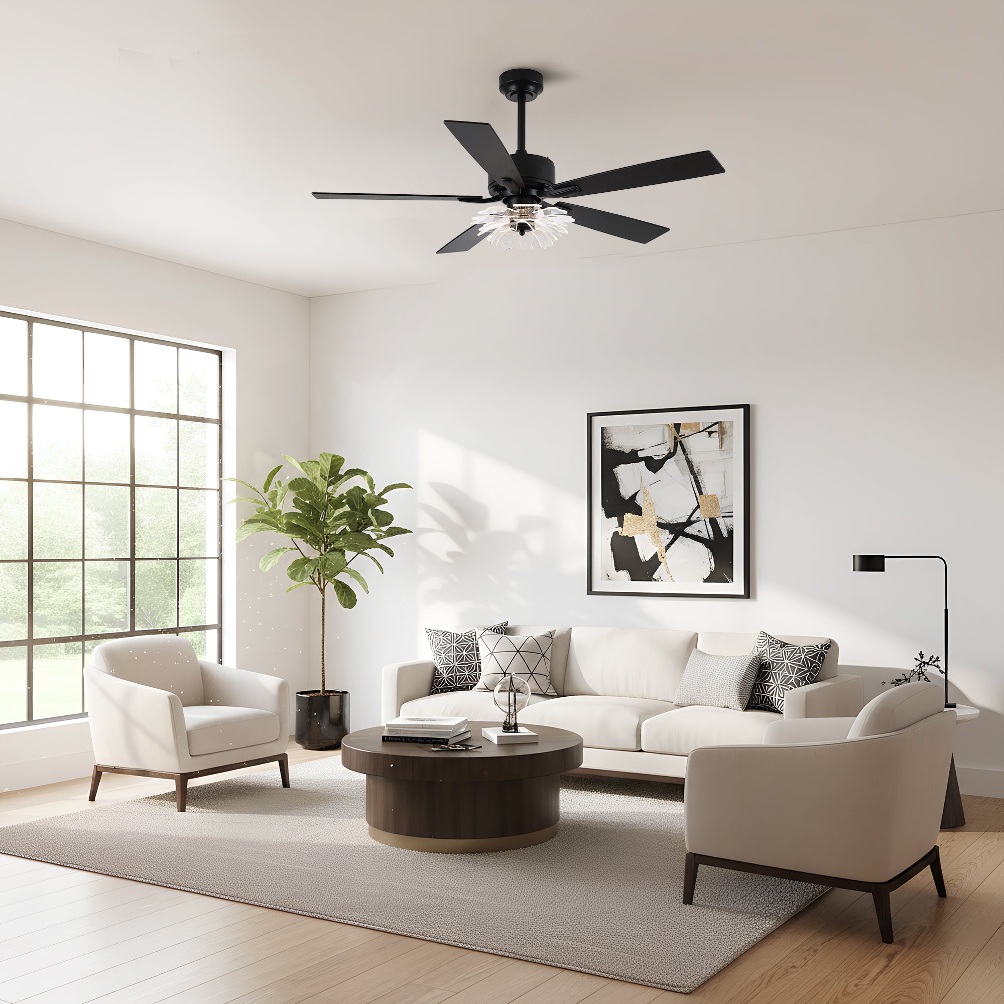 52 Inch Rory Modern Downrod Mount LED Ceiling Fan with Remote Control