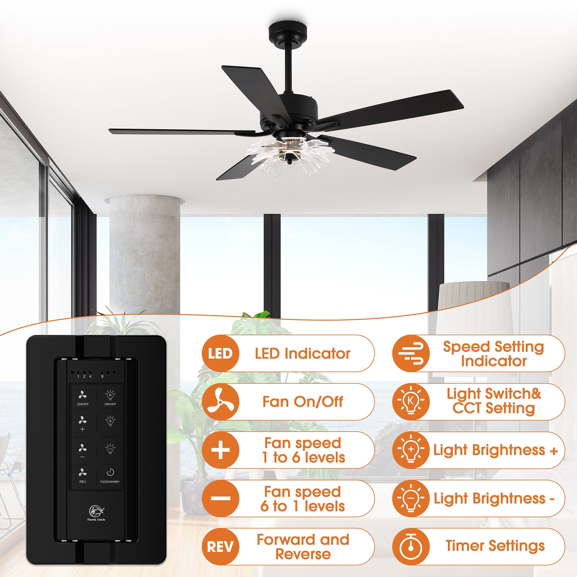 52 Inch Rory Modern Downrod Mount LED Ceiling Fan with Remote Control