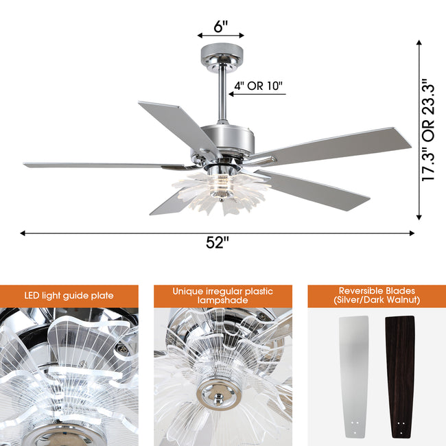 52 Inch Rory Modern Downrod Mount LED Ceiling Fan with Remote Control