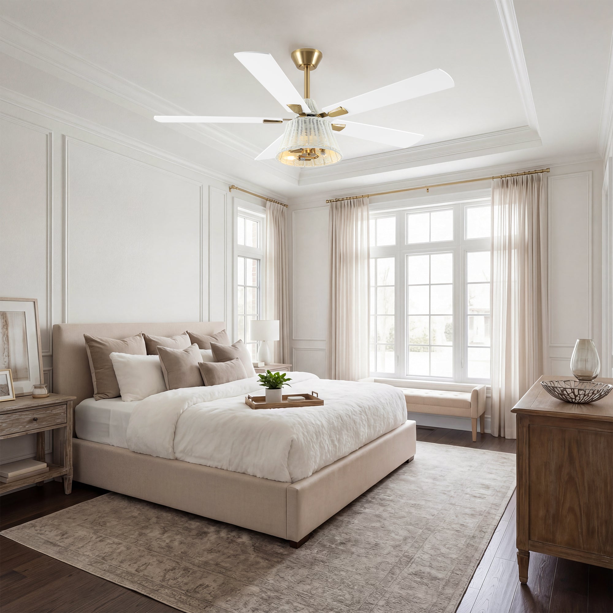 52" Zona Antique Brass Downrod Mount Ceiling Fan with Light