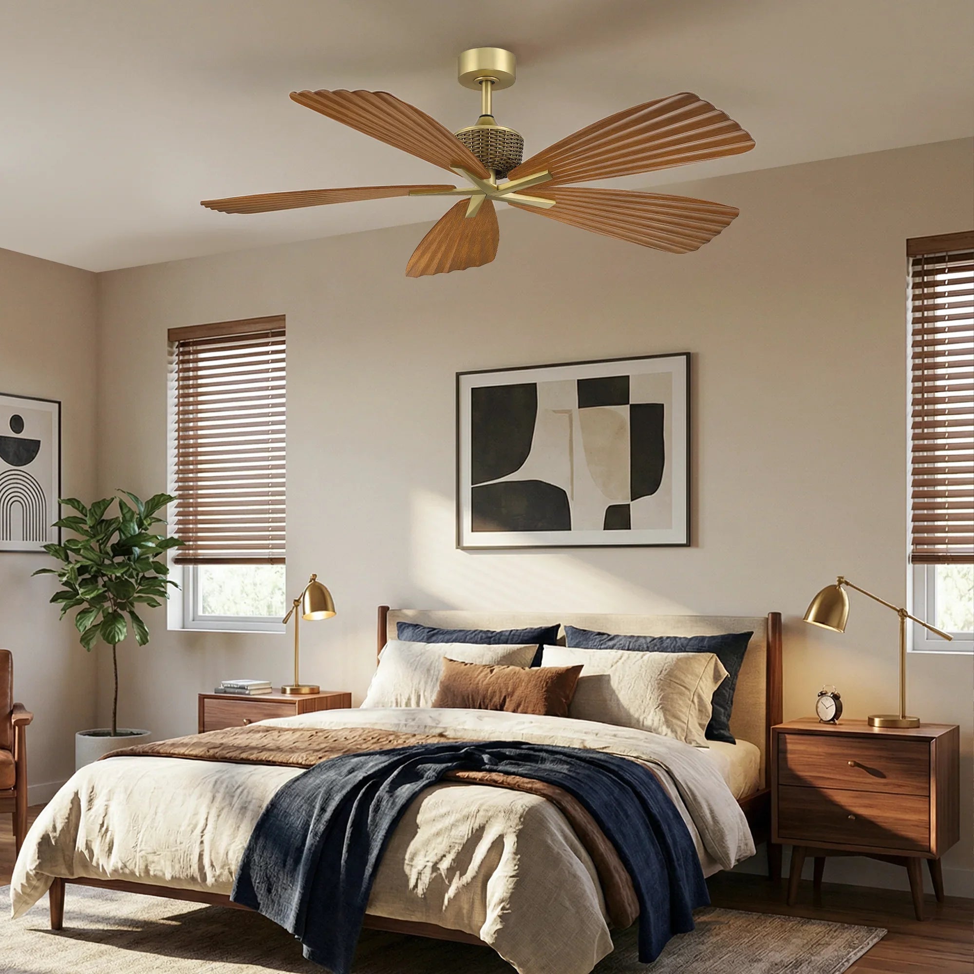 56" Porter Soft Brass IP66 Outdoor Downrod Mount Ceiling Fan