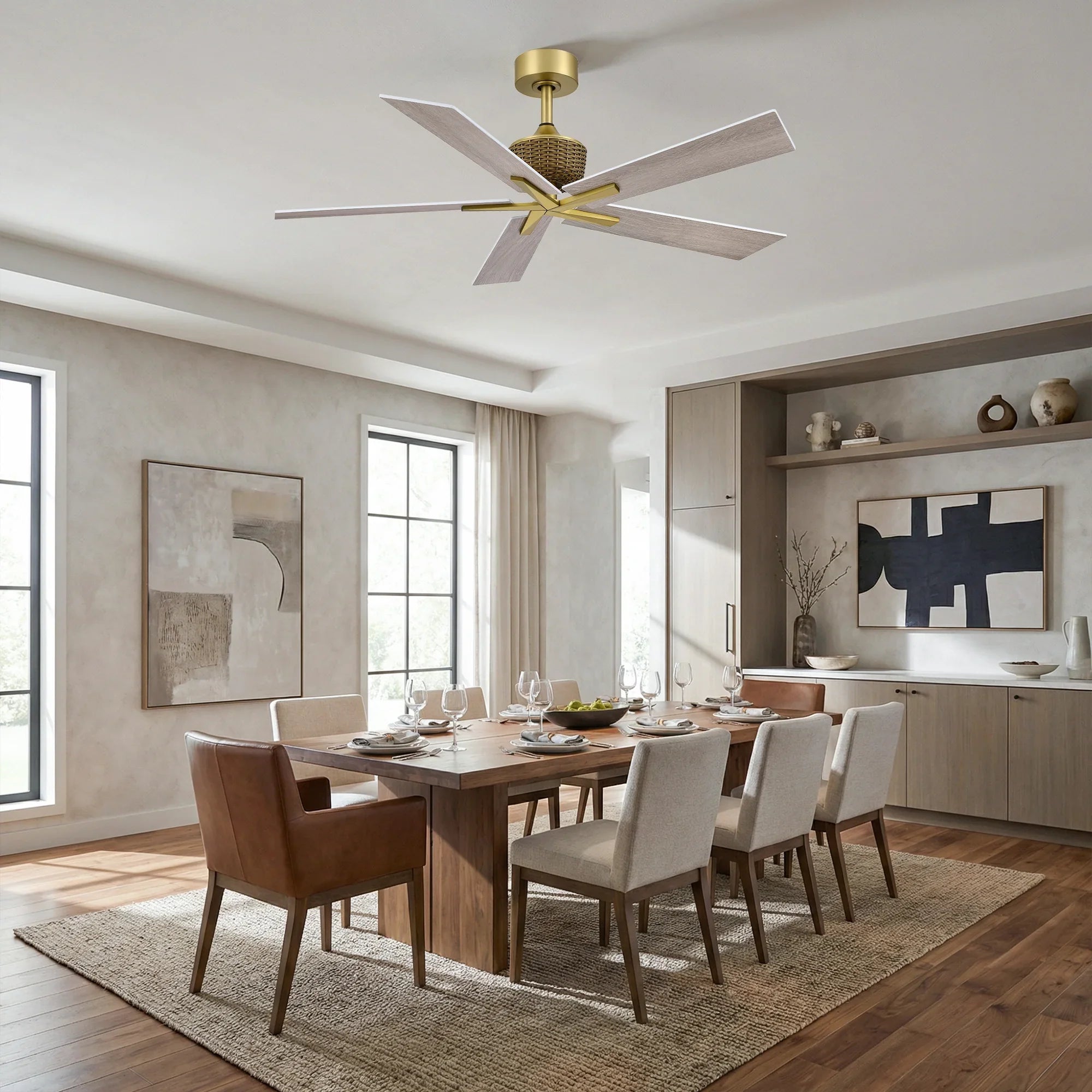 52" Rex Soft Brass Downrod Mount Ceiling Fan