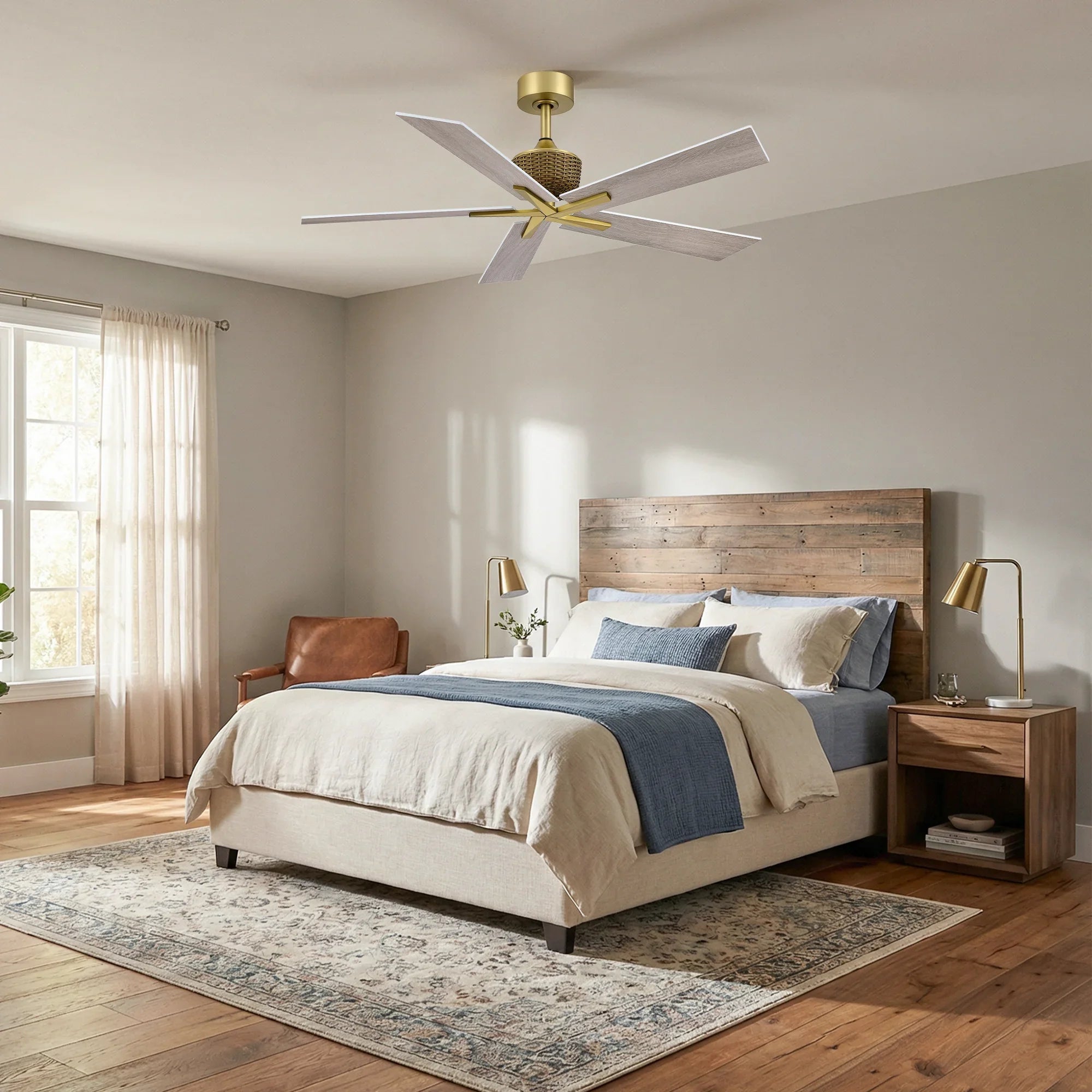 52" Rex Soft Brass Downrod Mount Ceiling Fan