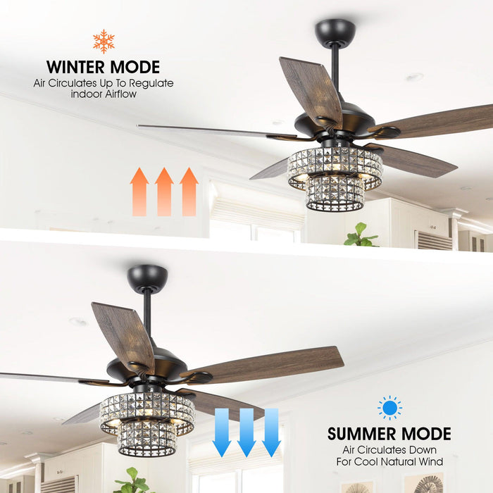 52" Howell Modern Downrod Mount Reversible Crystal Ceiling Fan with Lighting and Remote Control