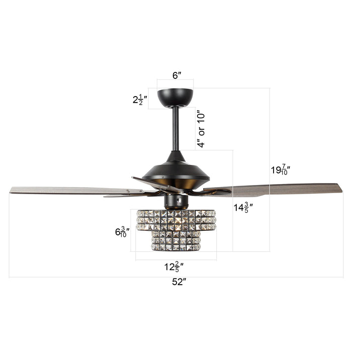 52" Howell Modern Downrod Mount Reversible Crystal Ceiling Fan with Lighting and Remote Control