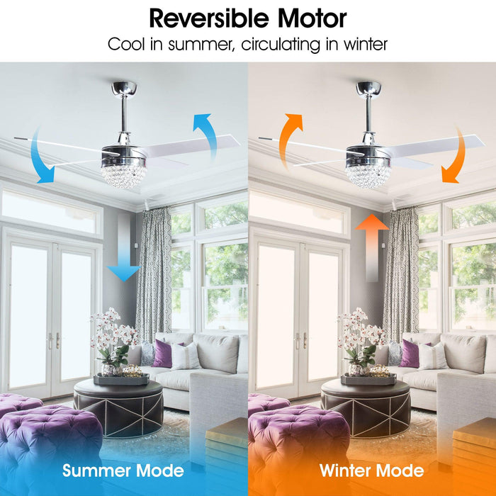 Ventilador de techo de cristal reversible Dreyer moderno cromado de 48" con iluminación y control remoto