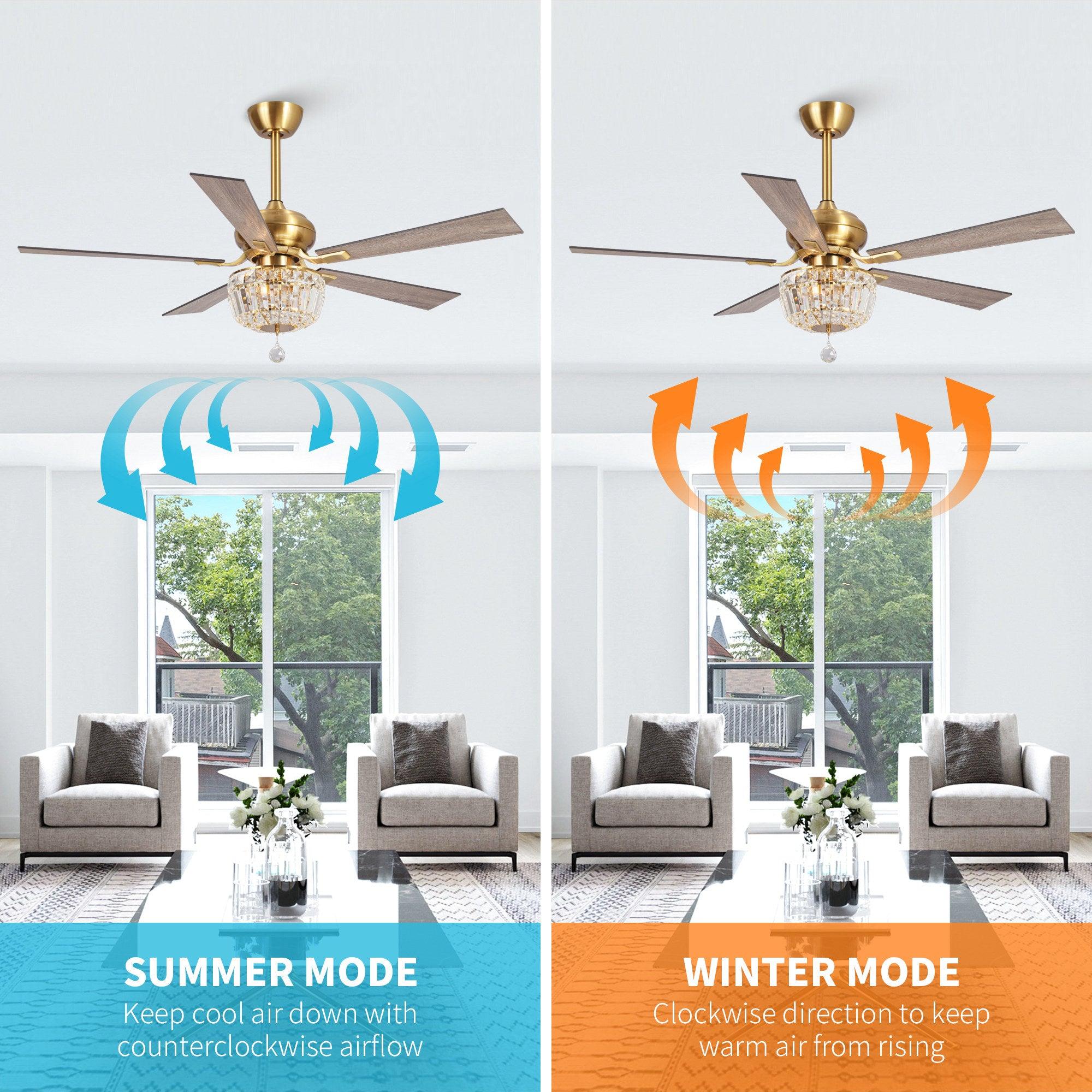 Ventilador de techo moderno Ganga de 52" con montaje en barra, reversible, de cristal, con iluminación y control remoto