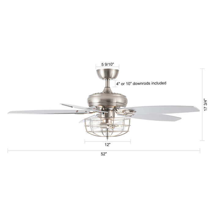 52" Kyla Industrial Brushed Nickel Reversible Caged Ceiling Fan with Lighting