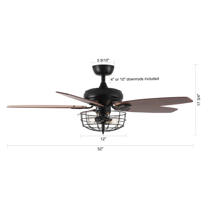 52" Oisin Industrial Downrod Mount Reversible Ceiling Fan with Lighting and Remote Control