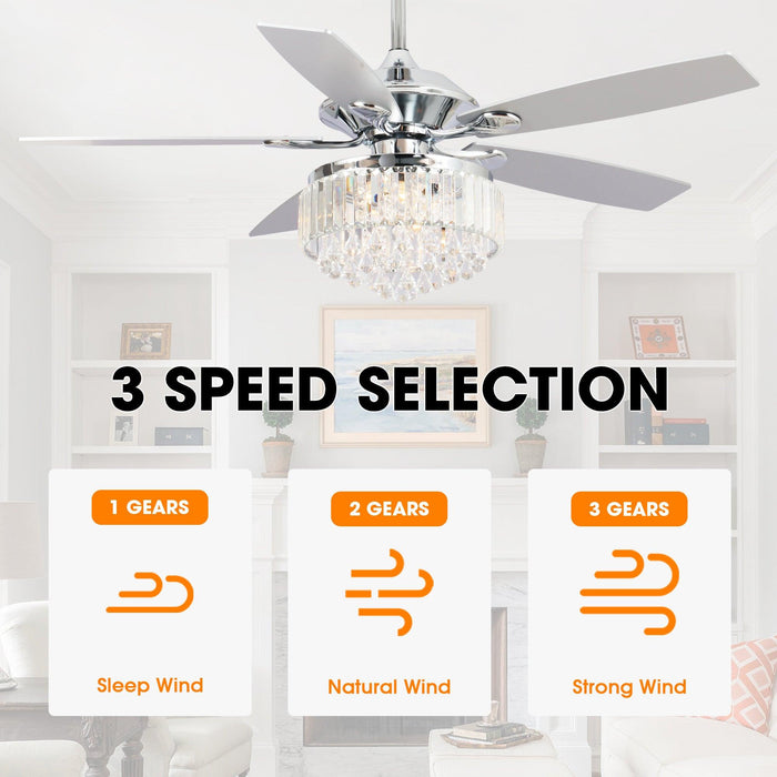 52" Elkton Modern Chrome Downrod Mount Reversible Crystal Ceiling Fan with Lighting and Remote Control