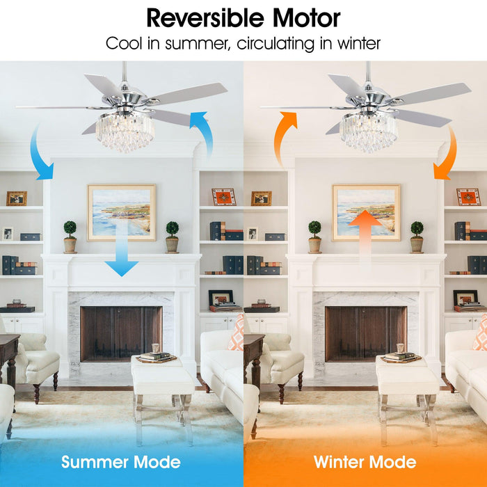 52" Elkton Modern Chrome Downrod Mount Reversible Crystal Ceiling Fan with Lighting and Remote Control