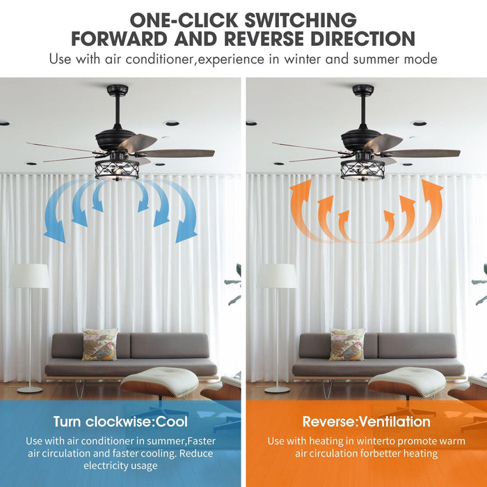 52" Nilgril Farmhouse Downrod Mount Reversible Ceiling Fan with Lighting and Remote Control