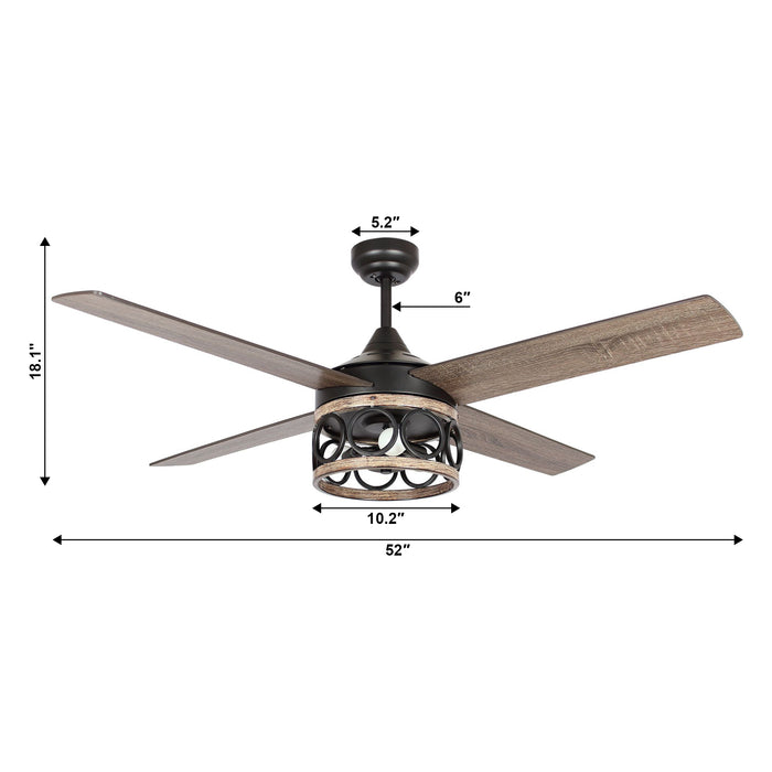 52" Kashmir Farmhouse Downrod Mount Reversible Ceiling Fan with Lighting and Remote Control