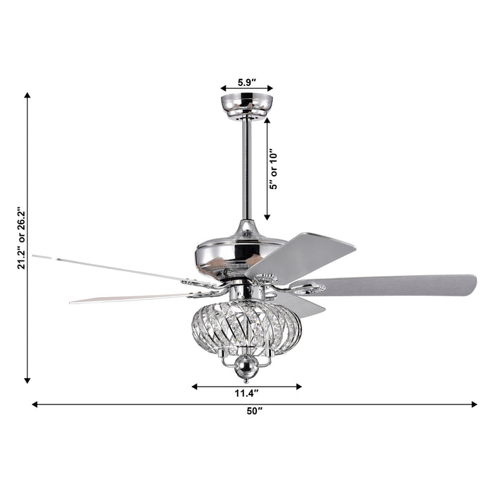 50" Modern Chrome Downrod Mount Reversible Crystal Ceiling Fan with Lighting and Remote Control