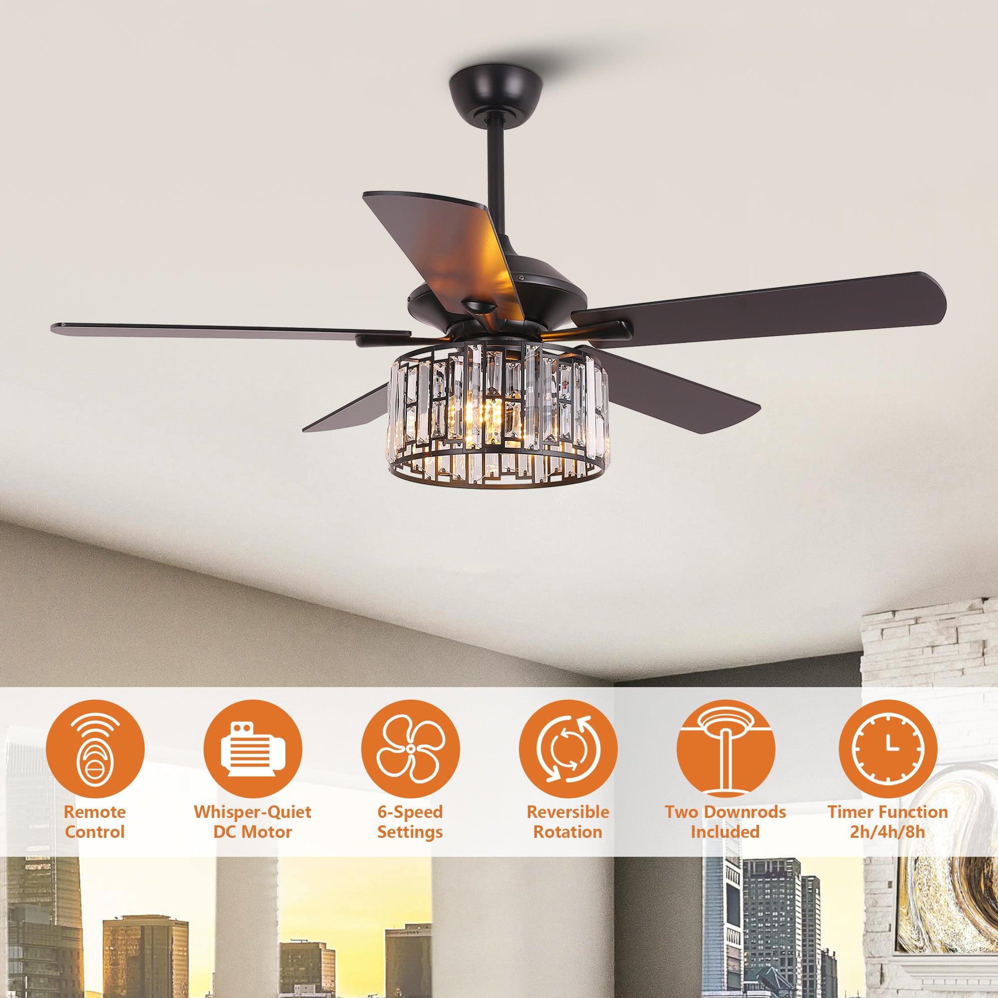 Ventilador de techo de cristal reversible Dicken moderno de 52