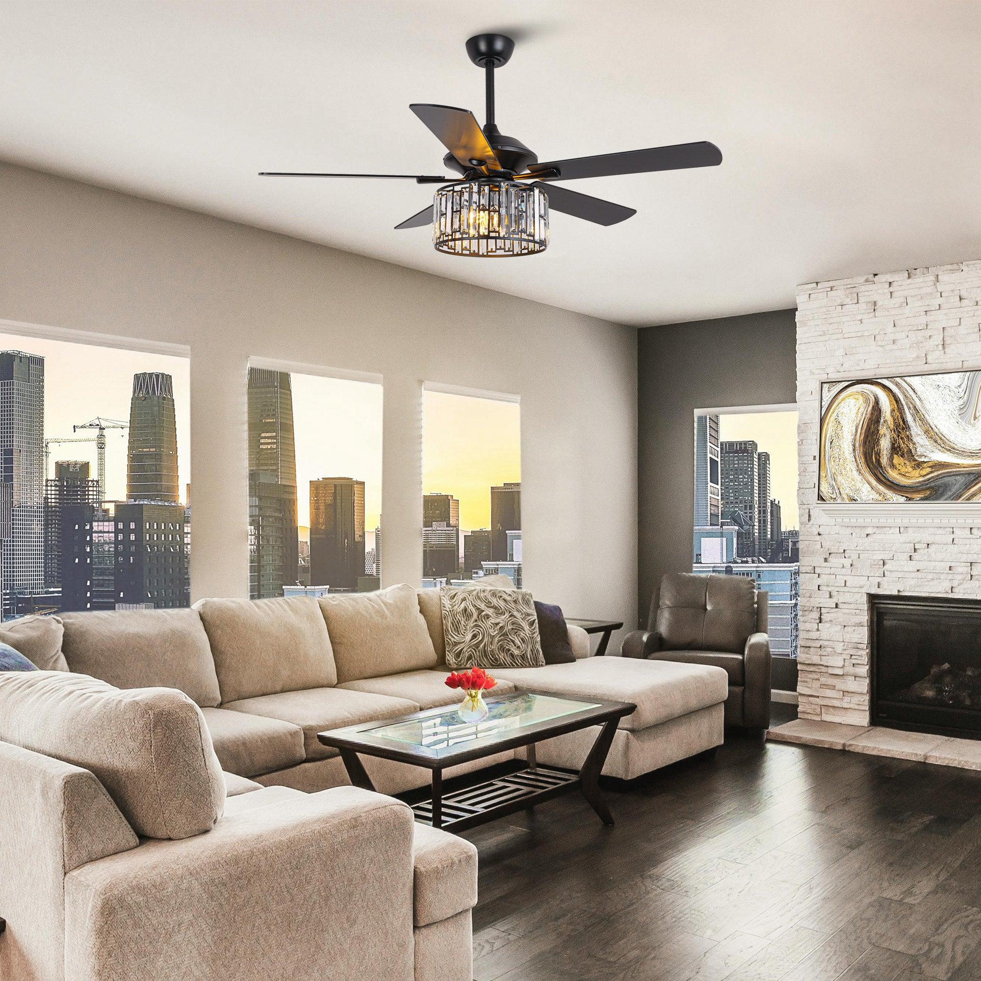 52" Dicken Modern Downrod Mount Reversible Crystal Ceiling Fan with Lighting and Remote Control