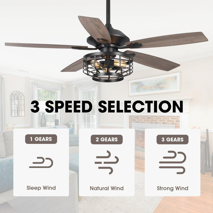 Ventilador de techo reversible industrial Paquette de 52" con iluminación y control remoto