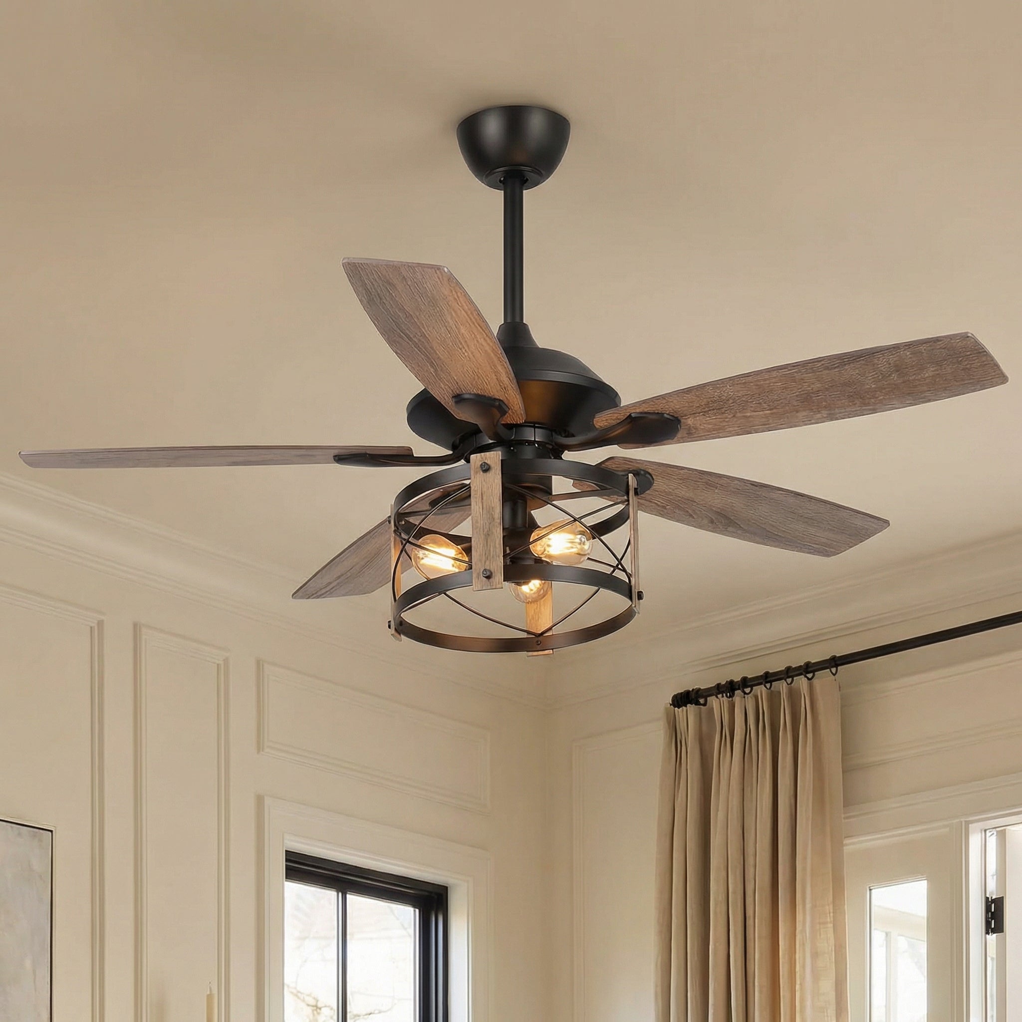 Ventilador de techo reversible industrial Wisner de 52" con iluminación y control remoto