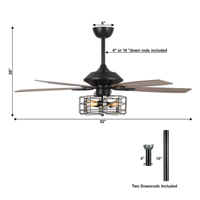 52" Vaughn Industrial Downrod Mount Reversible Crystal Ceiling Fan with Lighting and Remote Control