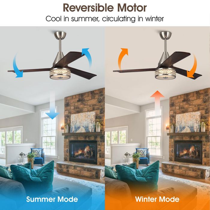 Ventilador de techo de cristal reversible con montaje en varilla de níquel cepillado Farmhouse de 52" con iluminación y control remoto