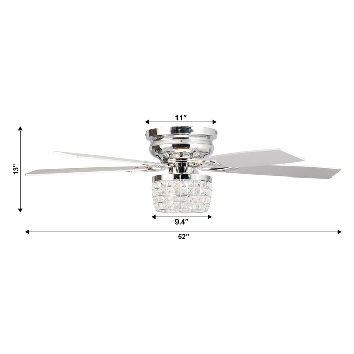 52" Panipat Modern Chrome Flush Mount Reversible Crystal Ceiling Fan with Lighting and Remote Control