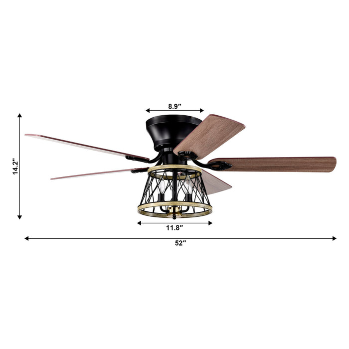 52" Brisbane Farmhouse Flush Mount Reversible Ceiling Fan with Lighting and Remote Control