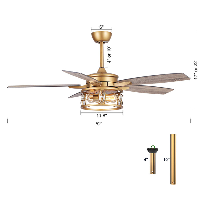 52" Madhya Pradesh Modern Downrod Mount Reversible Crystal Ceiling Fan with Lighting and Remote Control