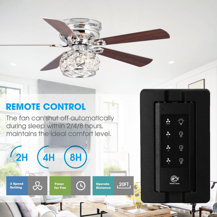 Ventilador de techo de cristal reversible de montaje empotrado cromado tradicional de 48 "con iluminación y control remoto