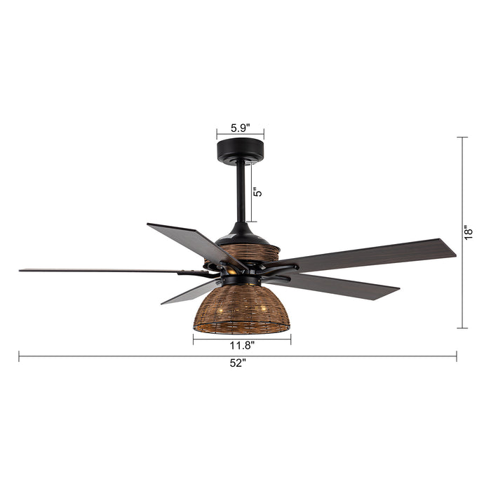 52" Kerala Farmhouse Downrod Mount Reversible Ceiling Fan with Lighting and Remote Control