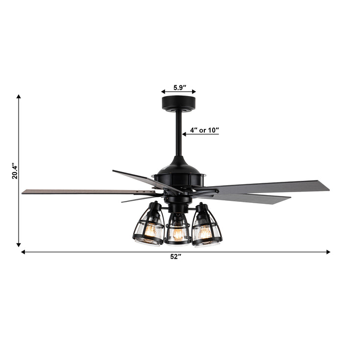 52" Kashmir Traditional Downrod Mount Reversible Ceiling Fan with Lighting and Remote Control
