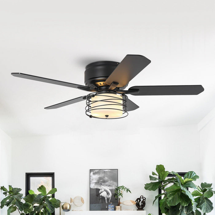 Ventilador de techo reversible industrial de montaje empotrado Athens de 48" con iluminación y control remoto