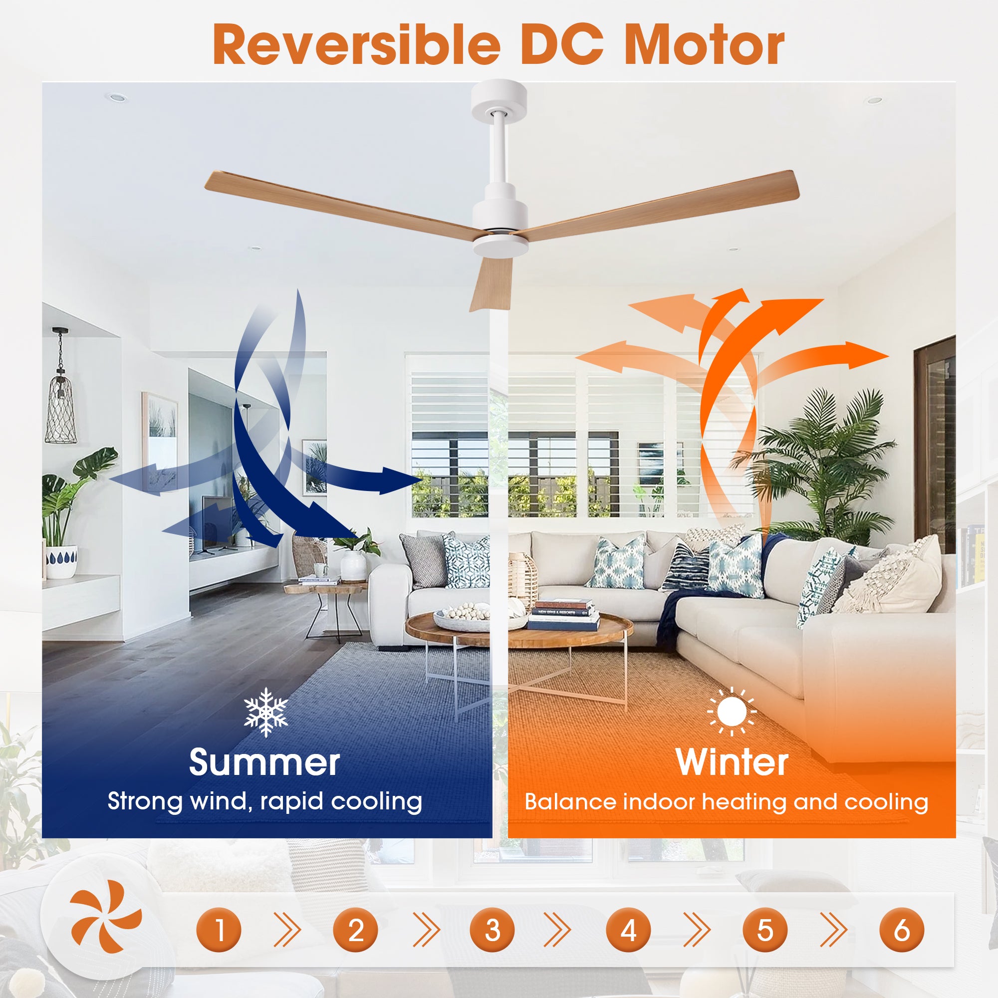 52 Inch Esther 3-Blades Modern Downrod Mount Ceiling Fan with Remote Control