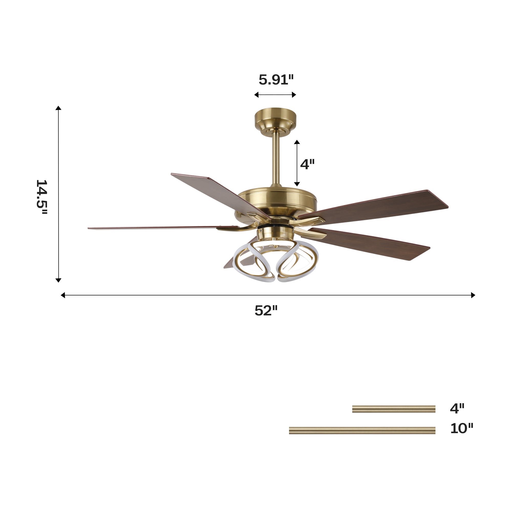 52 Inch Boyd Antique-bronze Golden Downrod Mount RGB LED Smart Fan