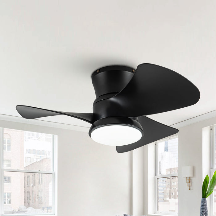 31" Mazon Modern DC Motor Flush Mount Reversible Ceiling Fan with LED Lighting and Remote Control