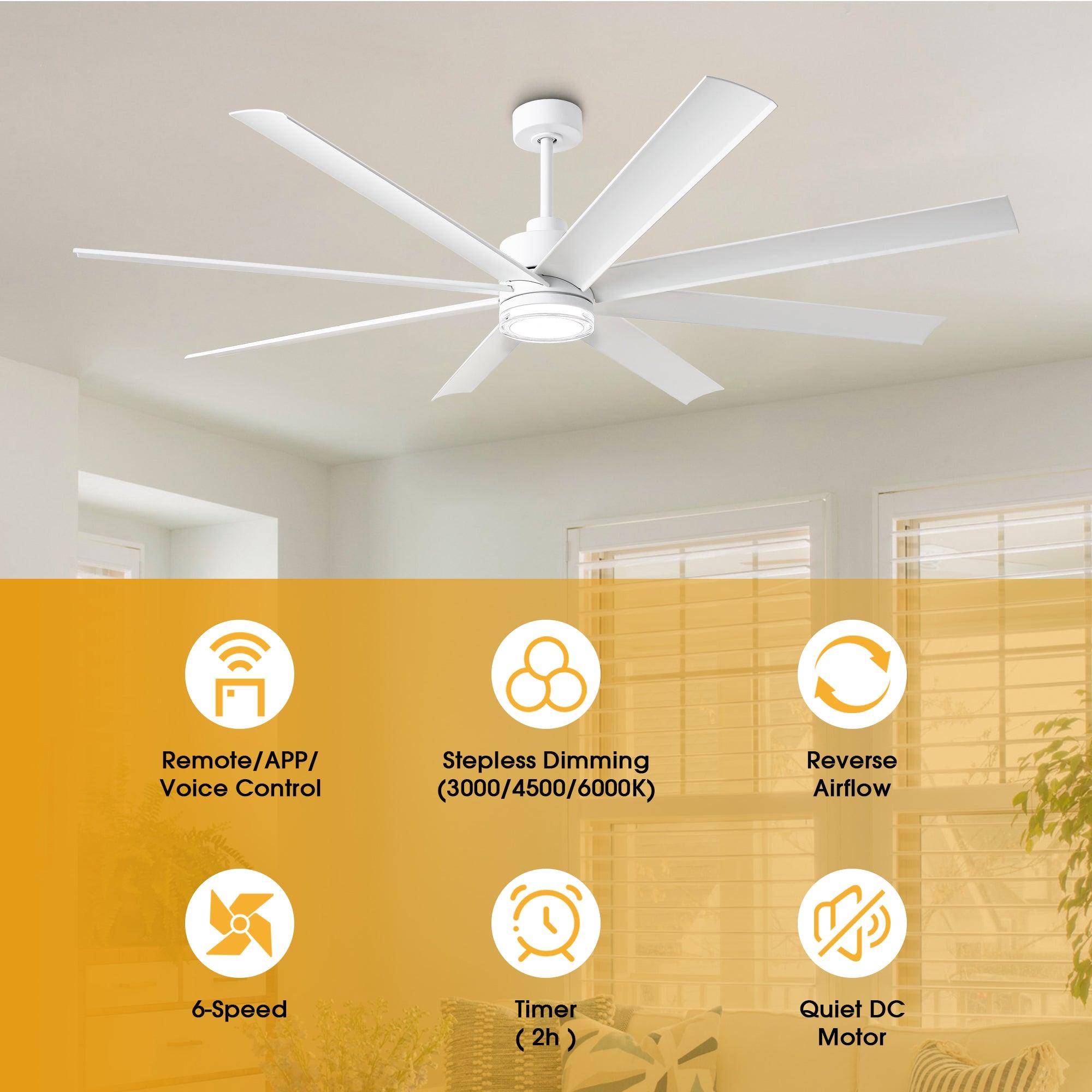 Ventilador inteligente moderno Daugava de 72 pulgadas con montaje en barra y luz LED