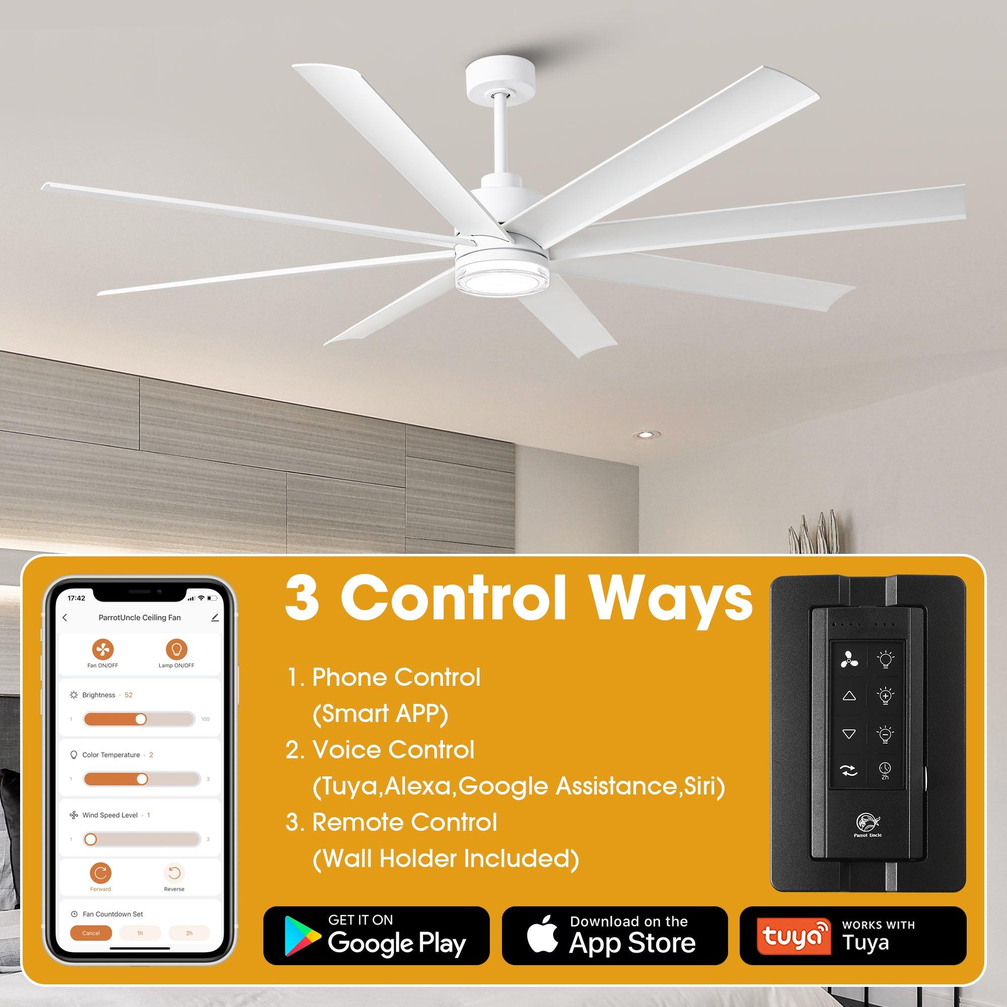 Ventilador inteligente moderno Daugava de 72 pulgadas con montaje en barra y luz LED