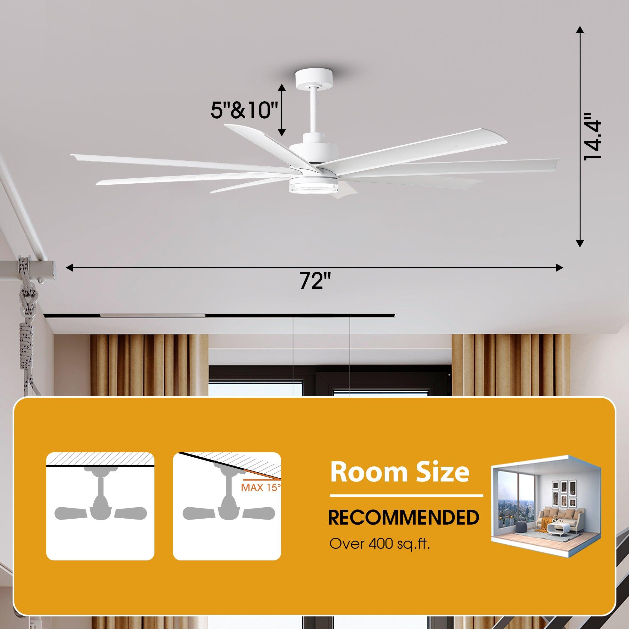Ventilador inteligente moderno Daugava de 72 pulgadas con montaje en barra y luz LED
