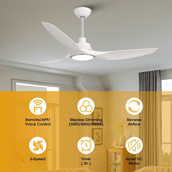 52" DC Motor 3 Blades Modern Downrod Mount Smart Fan with LED Light