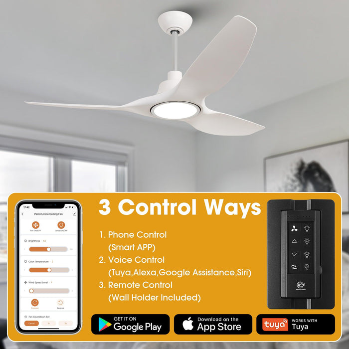 52" DC Motor 3 Blades Modern Downrod Mount Smart Fan with LED Light