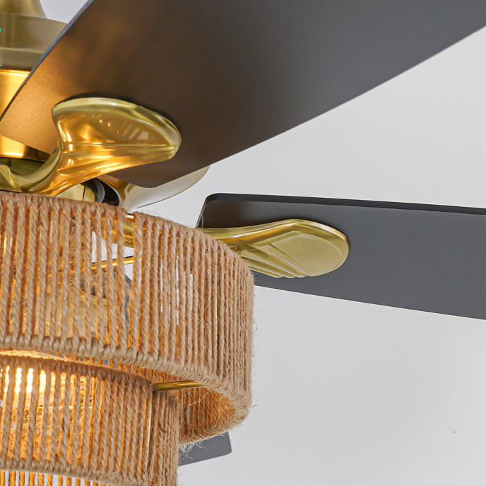 52 Inch Danube Farmhouse DC Motor Golden Downrod Ceiling Fan with Light