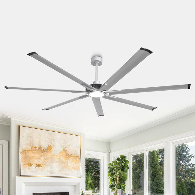 Ventilador de techo Padus negro de gran tamaño de 84 pulgadas y 100 pulgadas con iluminación regulable y control remoto