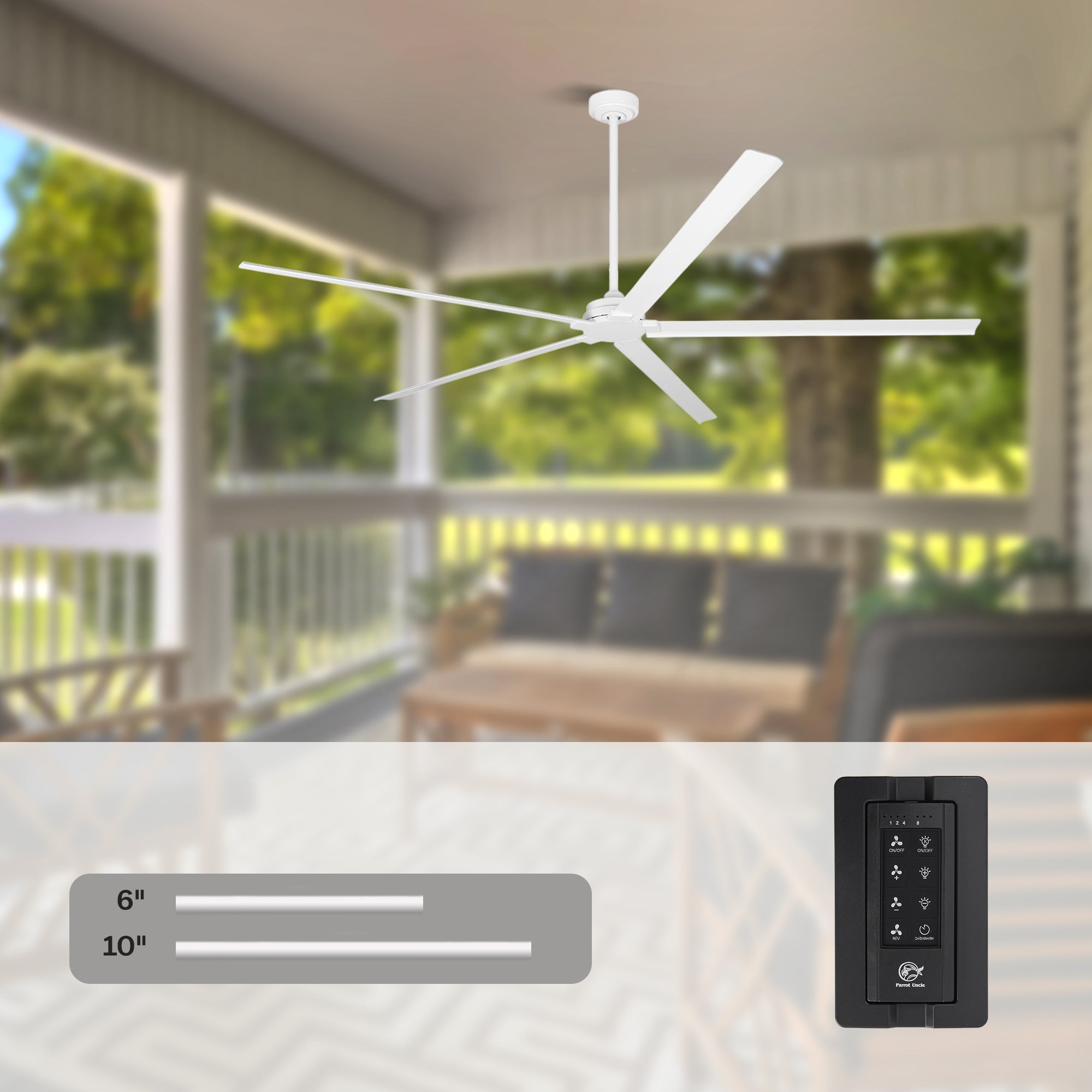 72 Inch 84 Inch Winni All-Aluminum IPX4 Outdoor Ceiling Fan with Remote Control