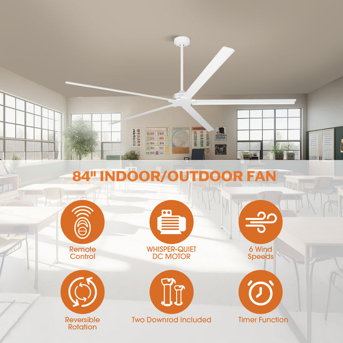72 Inch 84 Inch Winni All-Aluminum IPX4 Outdoor Ceiling Fan with Remote Control
