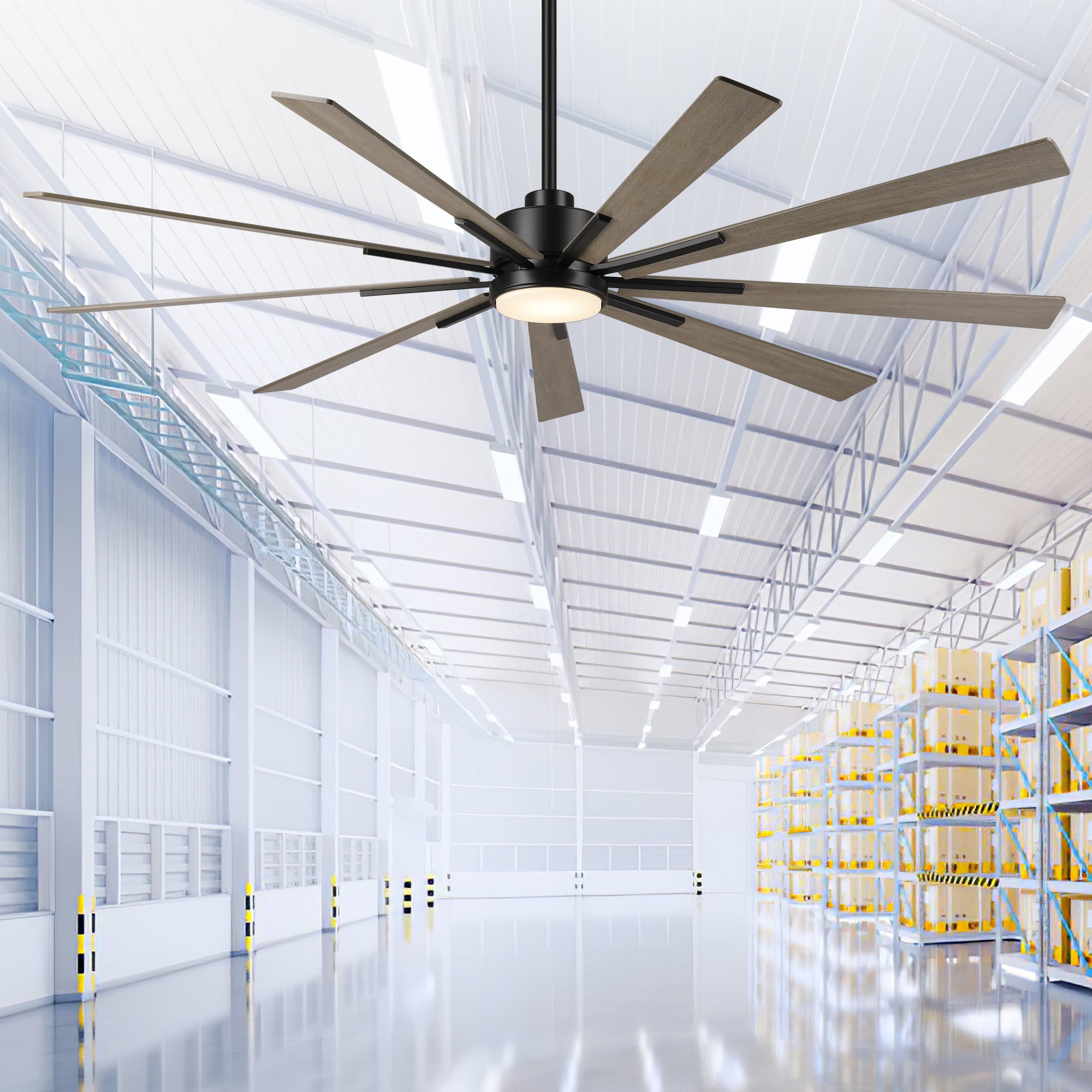 72 Inch Aries Black Downrod Mount LED Windmill Ceiling Fan with Remote Control