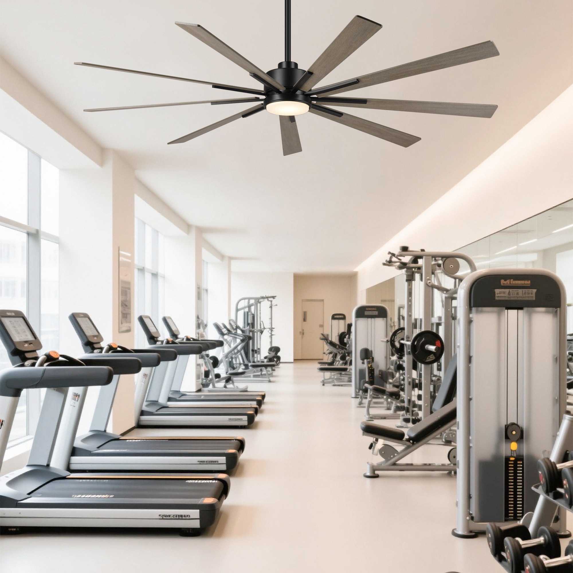 72 Inch Aries Black Downrod Mount LED Windmill Ceiling Fan with Remote Control