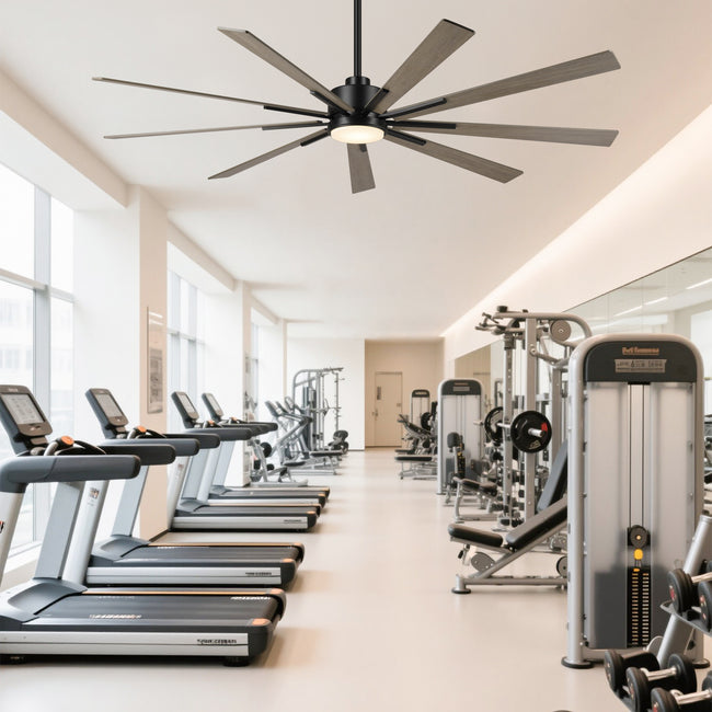 72 Inch Aries Black Downrod Mount LED Windmill Ceiling Fan with Remote Control