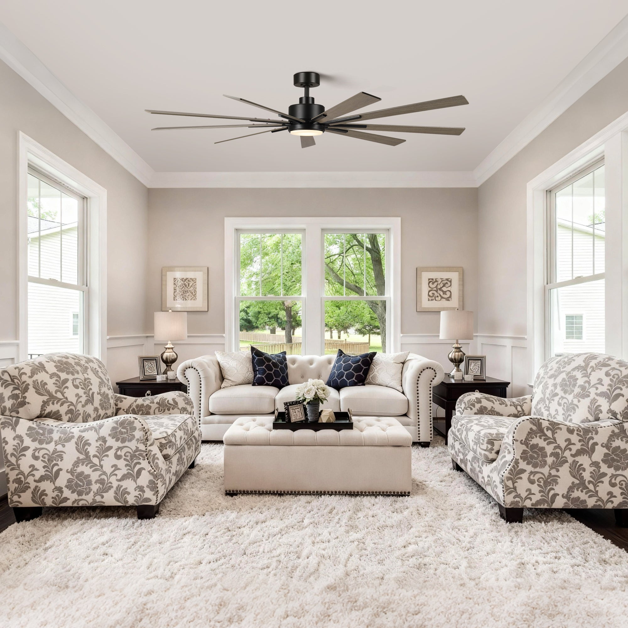 72 Inch Aries Black Downrod Mount LED Windmill Ceiling Fan with Remote Control