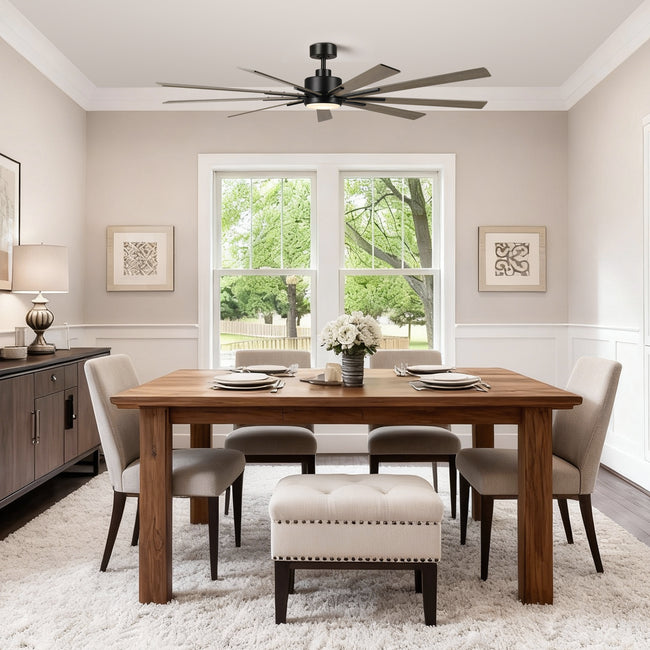 72 Inch Aries Black Downrod Mount LED Windmill Ceiling Fan with Remote Control